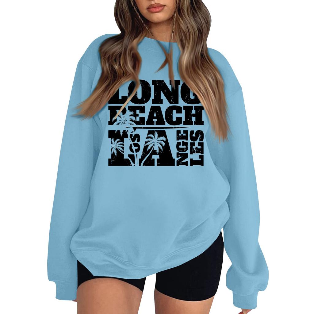 Женская повседневная модная блузка с длинным рукавом и круглым вырезом с принтом и пуловером