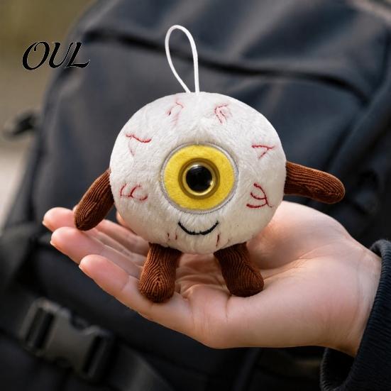 Portable Plush Toy Halloween Eyeball Keychain, Funny Scary Eye Stuffed Pendant Window Hanging Decoration for Backpack, Spooky Mini Doll Bag