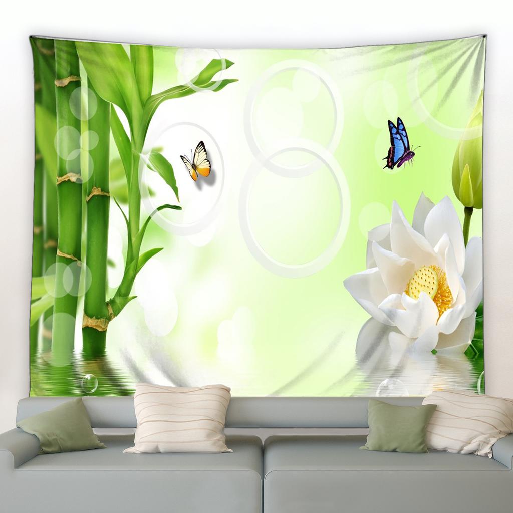 Натуральный цветок карп сад пейзаж настенный декор гостиная спальня спальня спальня гобелен лотос зеленый бамбук дзен