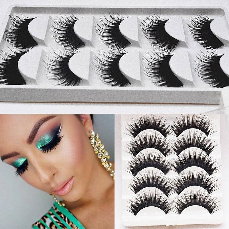 5 Pairs Handmade Black Voluminous False Eyelashes Makeup Very Thick Long Fake Eye Lashes Extention T