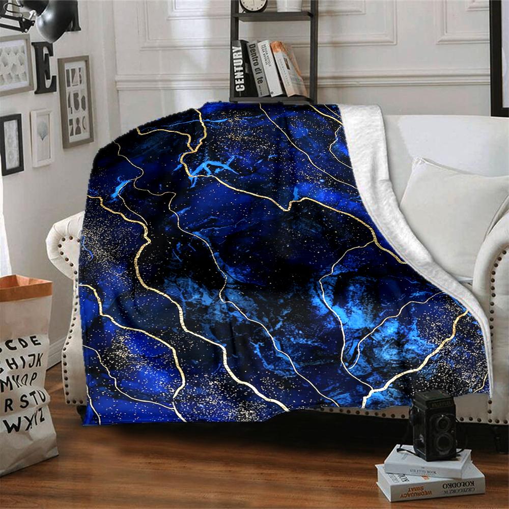 1Pc Blue Marble Abstract Blanket Soft And Comfortable Casual Warm Camping Travel Christmas Halloween Xmas Gift M928346