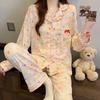 Sweet Cute Kawaii Rabbit Print Women's French Romantic Two-color Plaid Lounges  Milk Silk Wrinkle Cloth Homewear