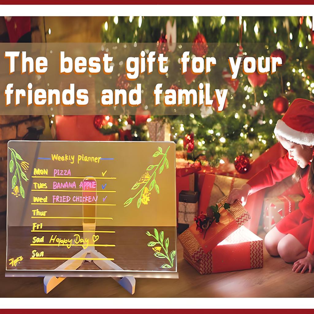 Glow In The Dark Drawing Board | Reusable Writing Tablet with Stand & 12 Markers | Kids Bedroom Light Up Decor for Office Home