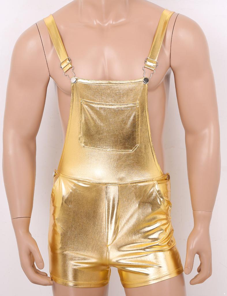 Мужские блестящие металлические регулируемые бретели для взрослых, нагрудник, шорты на подтяжках, комбинезон
