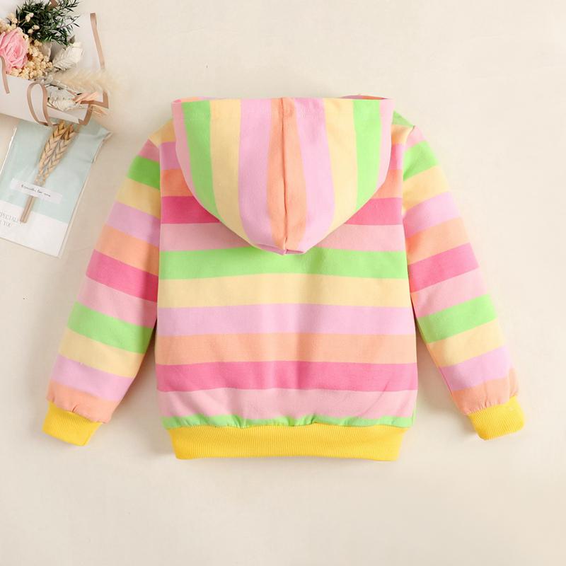 Верхняя одежда для девочек в радужную полоску, повседневная толстовка с капюшоном на молнии, толстовка с капюшоном, детские пальто, наряды, топы