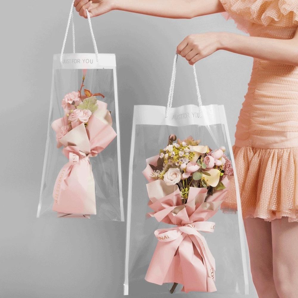 10 шт. с ручкой цветы упаковочный мешок праздничные принадлежности флорист пластиковый пакет цветы упаковочные пакеты подарок