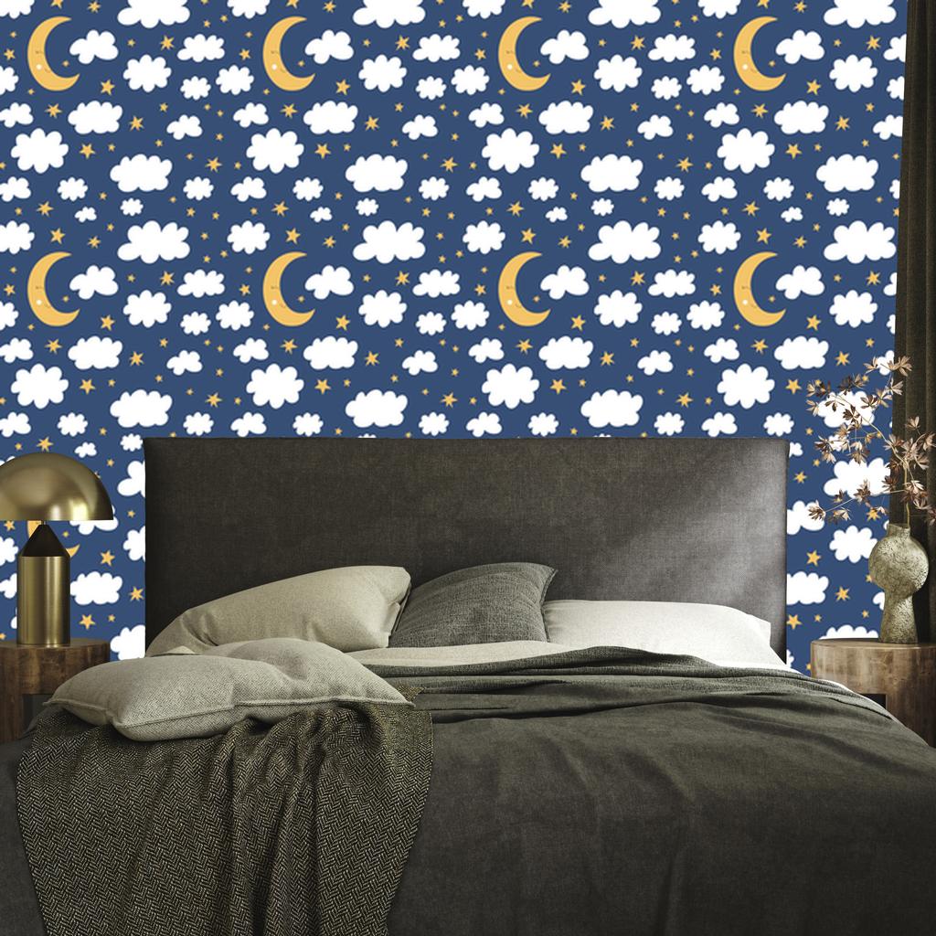 Stars, clouds and sleeping moons wallpaper for living room and bedroom 50x1000