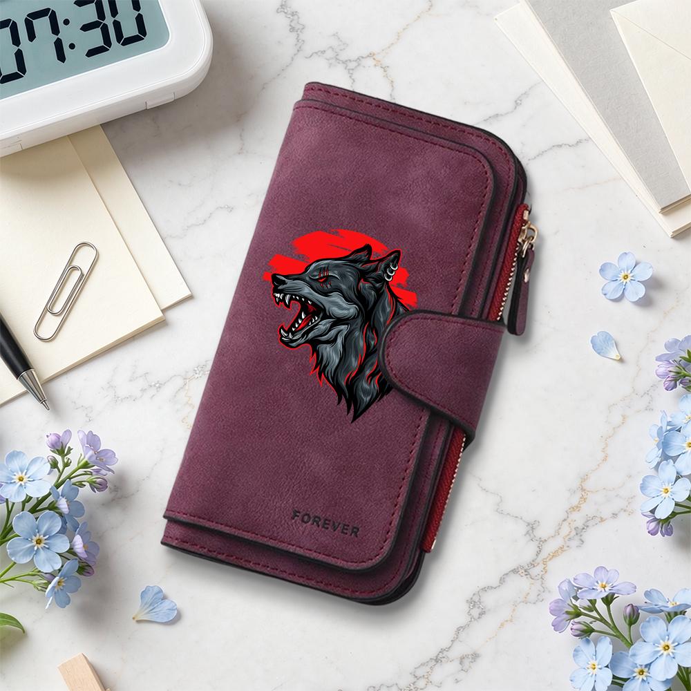 Stylish Wolf Pattern Long Wallet Portable Multi Slot Card Holder Durable Leisure Purse