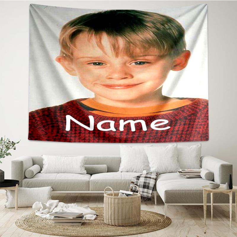 Custom Name Home Alone Print Tapestry, Backdrop, Easy Setup, Ideal for Bedroom, Office & Living Room, with Aesthetic Wall Hanging Decor.