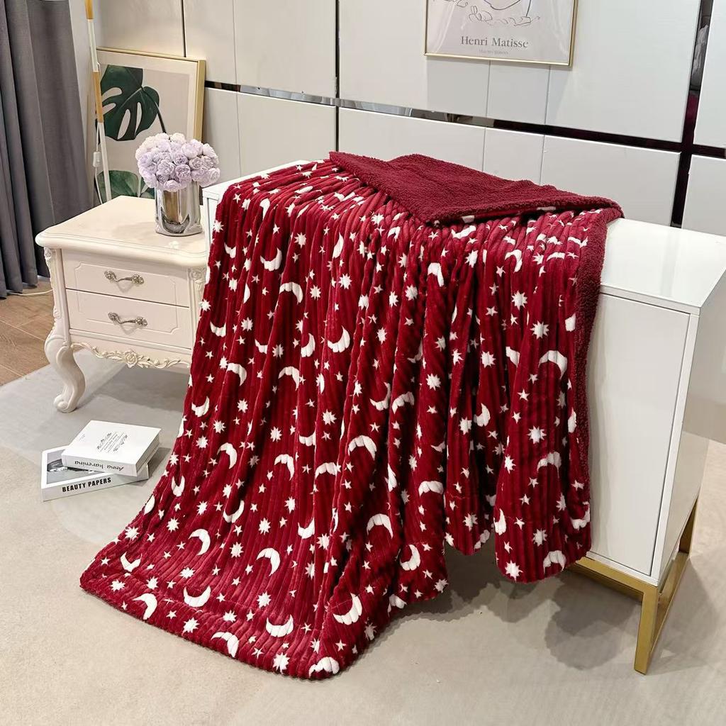 Fashionable Star and Moon Double-Layer Blanket, Flannel Blanket, Office Nap Blanket, Air-Conditioning Blanket