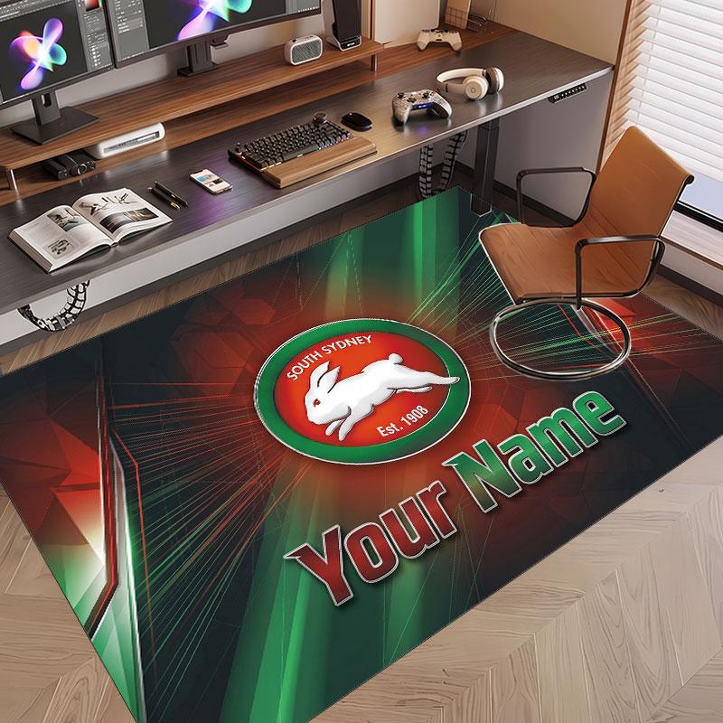 Custom Rug South Sydney Rabbitohs Pattern Print Name Text Soft Non‑Slip Floor Carpet for Home Indoor Decoration