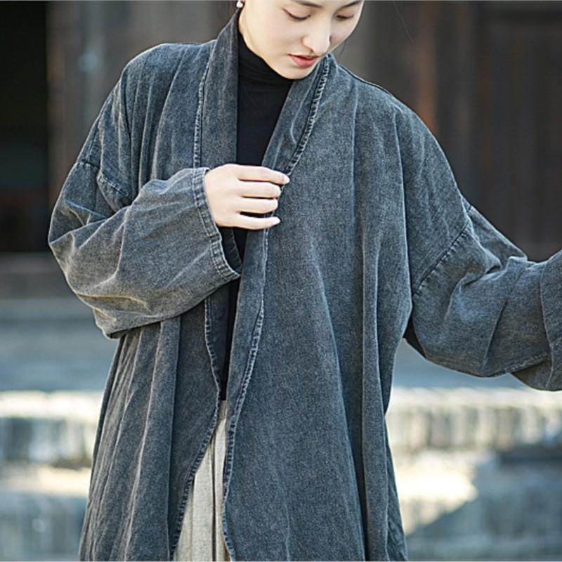 Johnature Женское осеннее ретро-винтажное пальто в китайском стиле с длинными рукавами, однотонное повседневное пальто