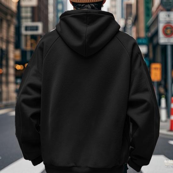Men Hoodie Solid Color Sweatshirt with Hood Large Front Pocket Thickened Warm Pullover for Autumn Winter Street Sports Wear