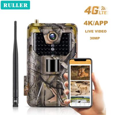 Ruller 30mp 4k 4g Outdoor Hunting Trail Live Video Водонепроницаемая Ip66 игровая камера Wildlife Farm Monitoring App Cloud Service Pir 20