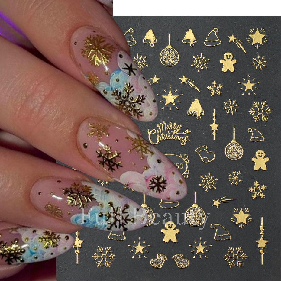Nail Art Stickers Christmas Golden Snowflake Snowman Christmas Tree Cookie Man Snowball Cartoon Nail Stickers
