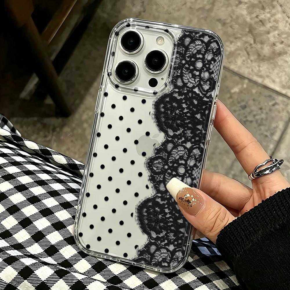 Polka Dot Lace Phone Case For Iphone 17 Pro Max 17 16 Pro 15 14 13 12 11 14 Plus Air Shockproof Silicone Soft Cover