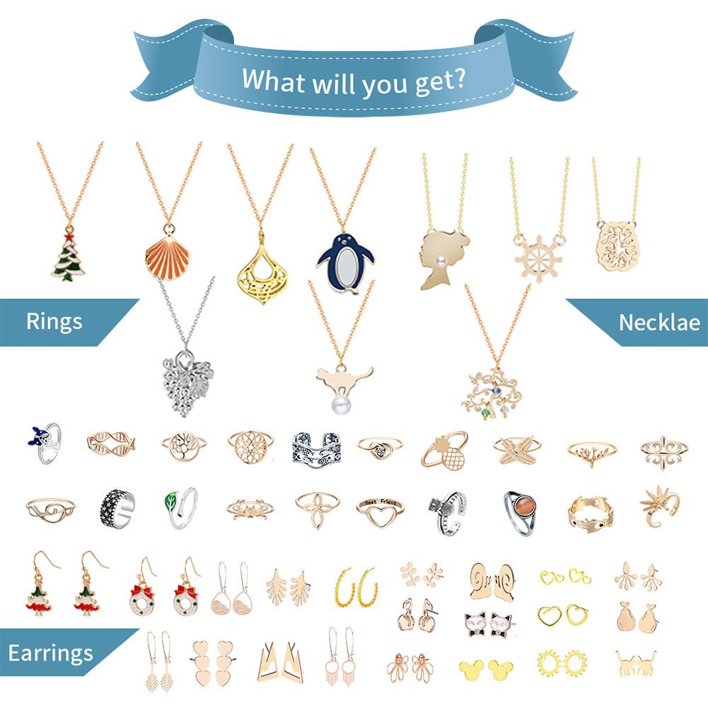 Ювелирный Адвент-календарь 2024 Рождественский Адвент-календарь с серьгами, ожерельями и кольцами Рождественский календарь обратного отсчета для взрослых женщин