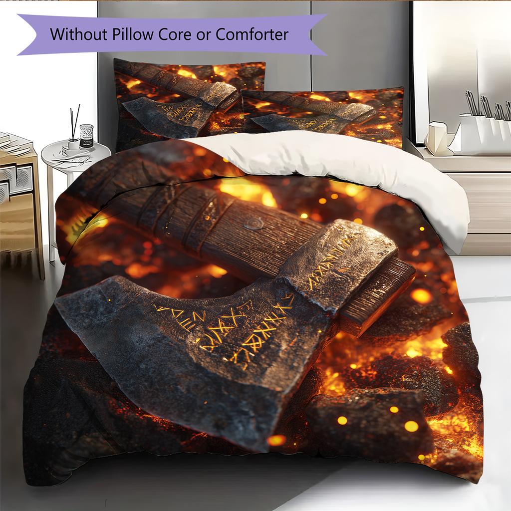 Viking Battle Axe Pattern Bedding Home Decoration Birthday Gift (1 * duvet cover + 2 * pillowcase, without core)