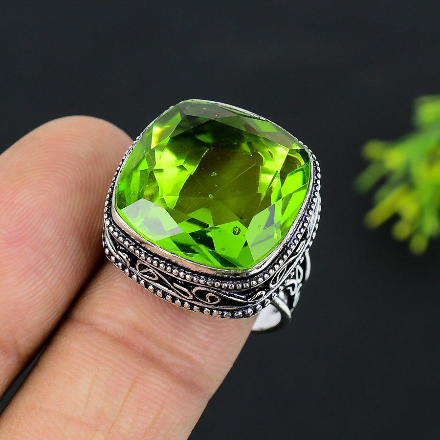 Peridot Gemstone 925 Sterling Silver Gift Jewelry Ring Size 9