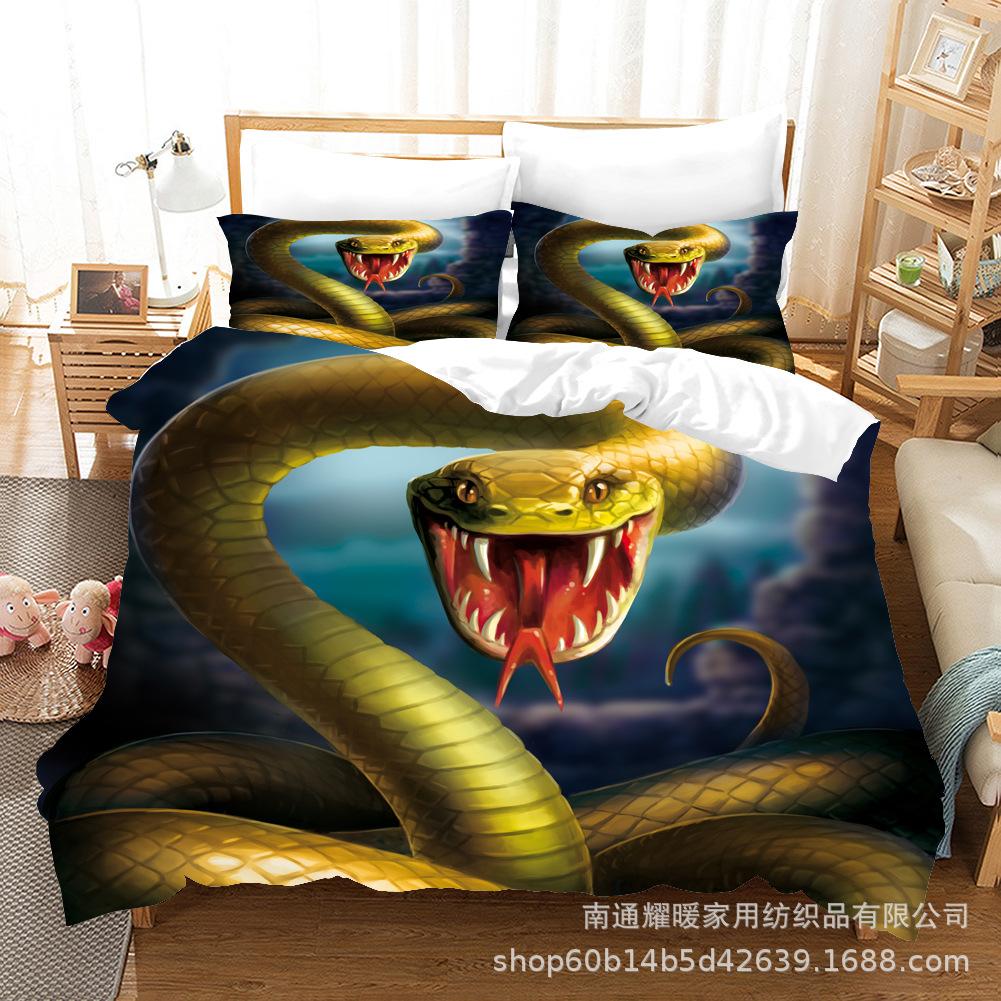 Серия животных Змея Цифровая печать Постельное белье Простыни Пододеяльник Покрывало Комплект из трех предметов