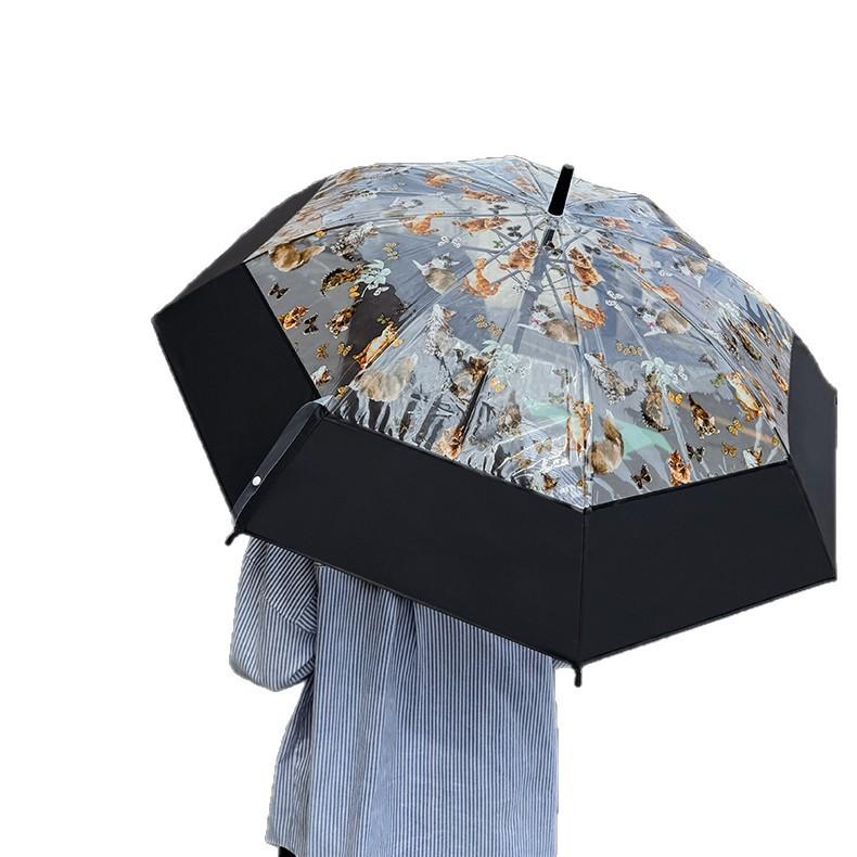 Прозрачный милый зонт-кошка - Стильный полуавтоматический с длинной ручкой для женщин