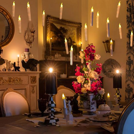 12 Pcs Floating Candles with Wand Remote Magic Hanging Flameless LED Taper Candles Battery Operated Flickering Candlestick with Warm Light