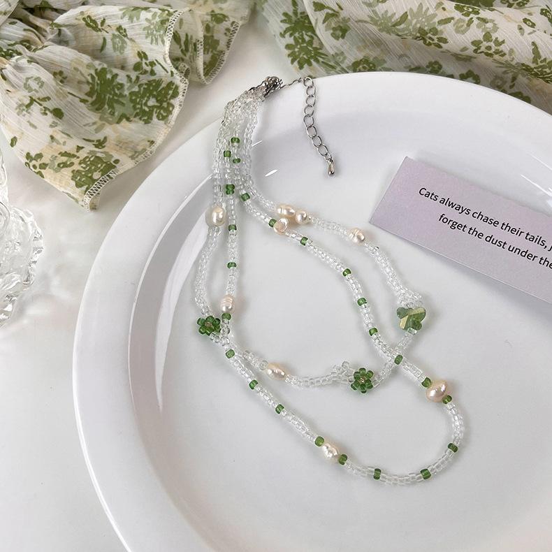 Свежий зеленый галстук, коллекция ожерелья ручной работы из бисера, цепочка на ключицу, дизайн, ниша, колье, ожерелье