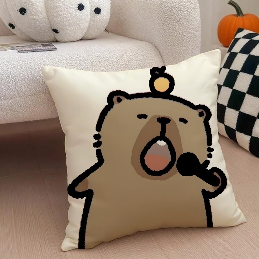 Cute Animal Cartoon Companion Capybara Cushion Cover Throw Pillow Cover Hidden Button Durable Polyester Chair Cushion