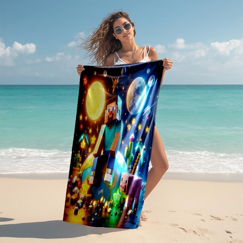Beach Towel with Minecraft Pattern - soft,absorbent,machine washable Lightweight&Modern,swimming,Travel Essentials