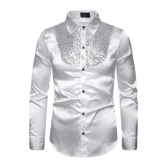 Мужская ретро глянцевая рубашка с лацканами на пуговицах, с пайетками, винтажная формальная рубашка для диско-баров, ночных клубов, вечеринок