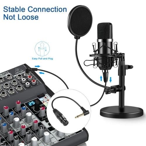 QIANRENON 90 Angle TS 6.35mm To XLR Unbalanced Microphone Cable, XLR Female To 1/4" 6.35mm TS Right Angle Mono Audio Extension Cable for Mixer Amplif