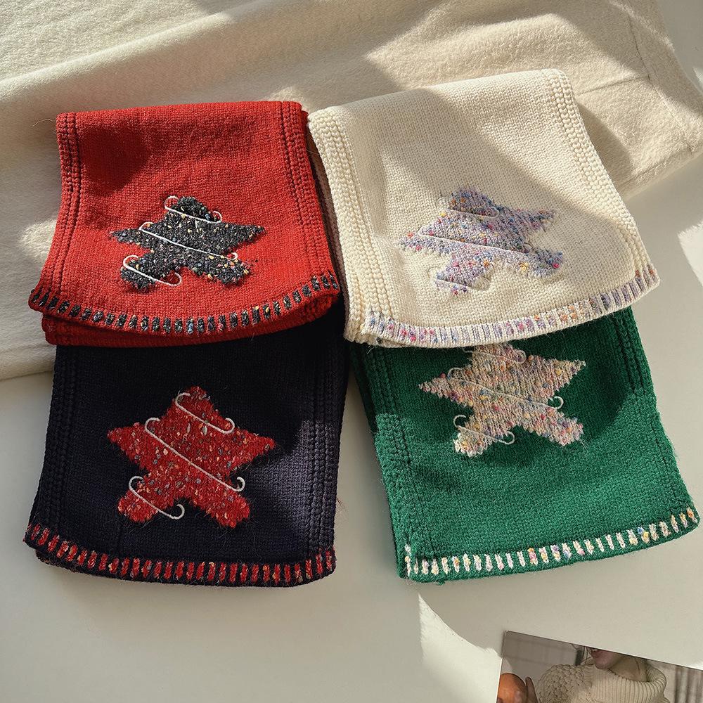 Festive Snowflake & Stars Jacquard Knit Scarf - Warm Winter Neck Warmer, Perfect Christmas Gift for Women