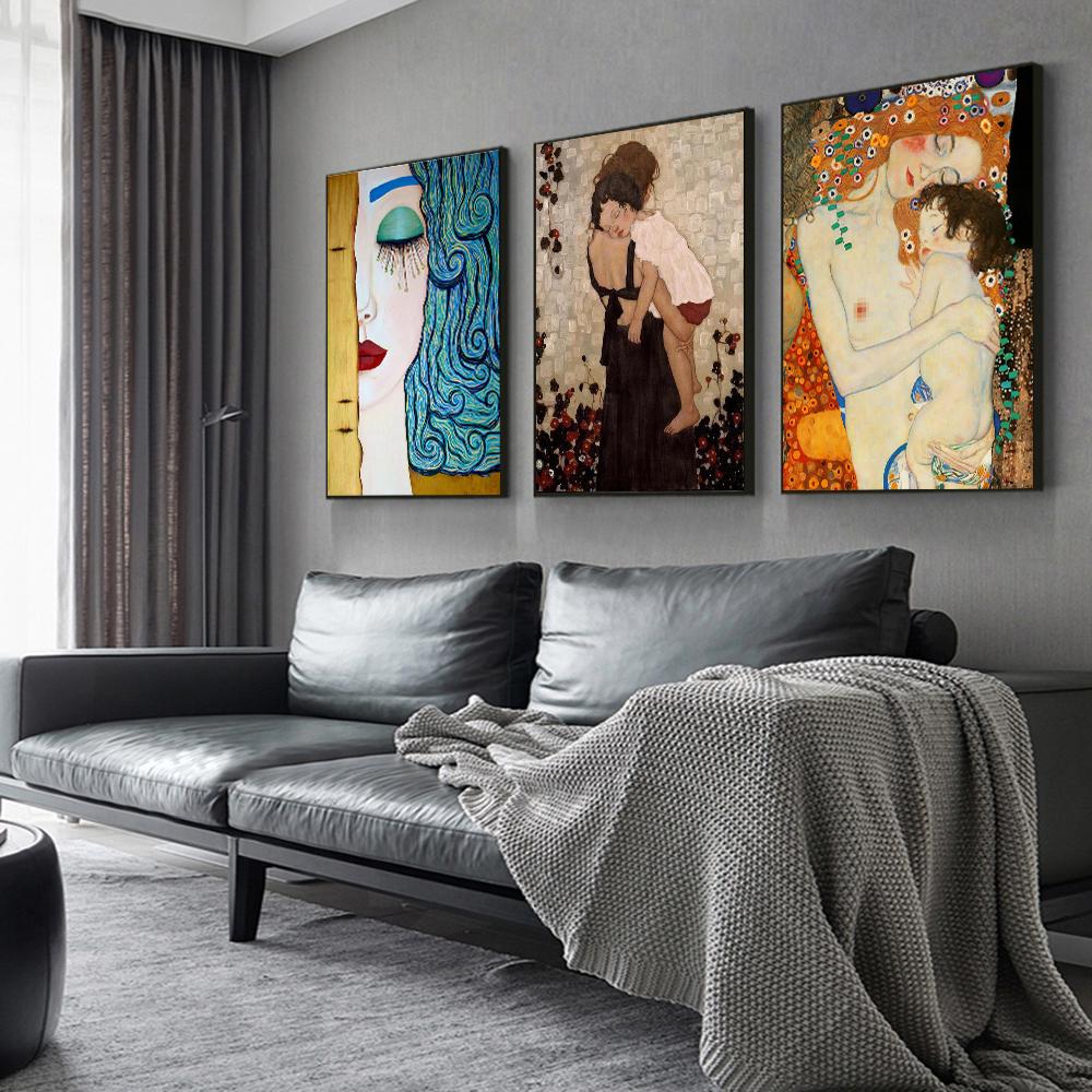 Густав Климт знаменитая картина «Мать и ребенок», холст, постеры и принты, абстрактные настенные художественные картины «Поцелуй Климта» для домашнего декора комнаты