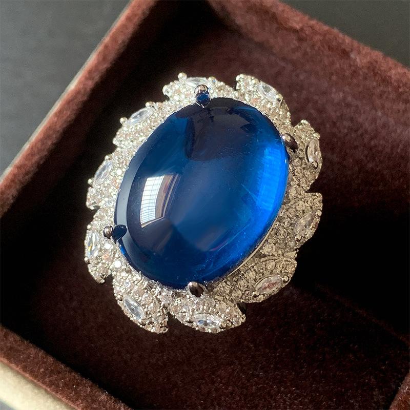 Jewelry Copper Bottom Gold-Plated Corundum Ice Seed Fluorescent Temperament Chalcedony Set 15 * 20