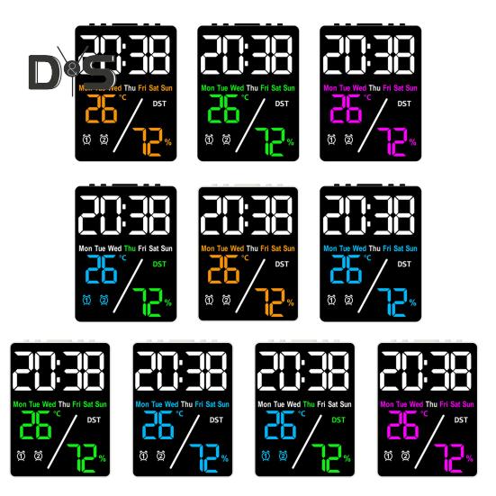 Многофункциональный большой экран цифровой будильник регулировка яркости влажность температура дисплей настольные часы