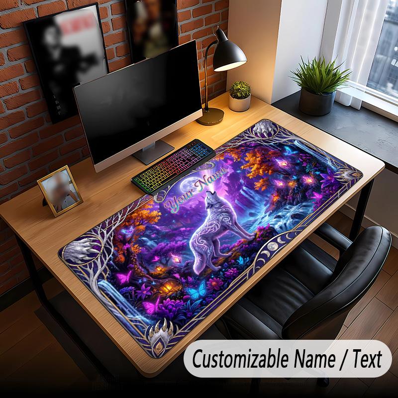 Wolf Theme Custom Mouse Pad Personalized With Name Text Customized Desk Mat For Office Home Decor