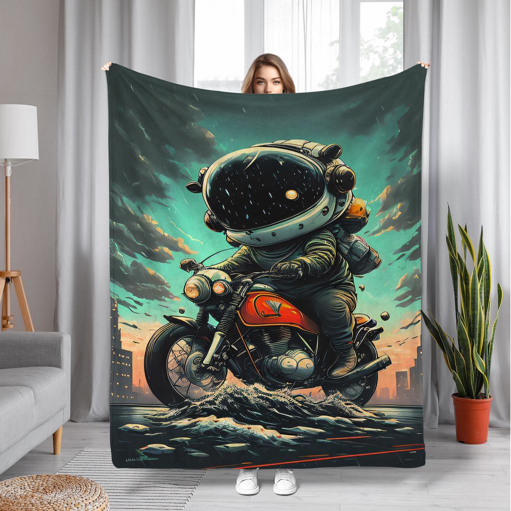 Cyber Space Motorcycle Theme Flannel printed blanket suitable for all seasons suitable for living room office sofa and travel