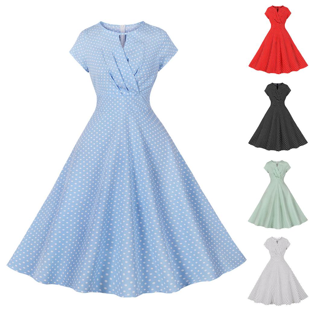 Женское модное повседневное облегающее платье в горошек с круглым вырезом и принтом