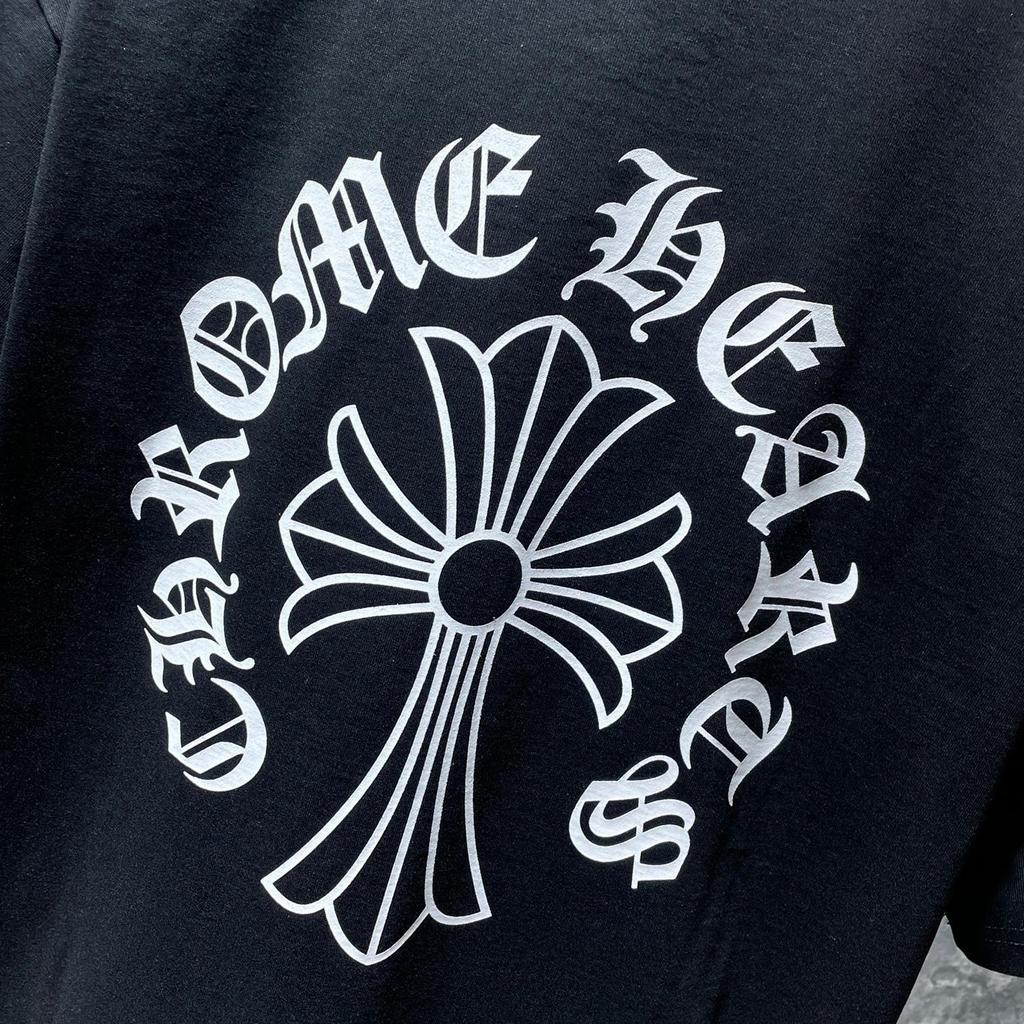 8010 CHROME HEARTS Лето 2026 Новая Высококачественная Хлопковая Круглый Вырез Свободная Большого Размера Мужская и Женская Футболка Футболка для Пары