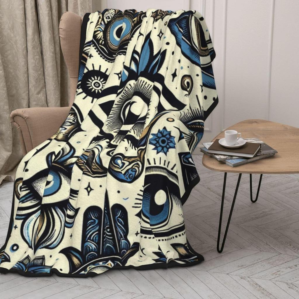 Evil Eye pattern digital-printed polyester Bedroom velvet flannel cover blanket Fleece soft sofa cover blankets for beds