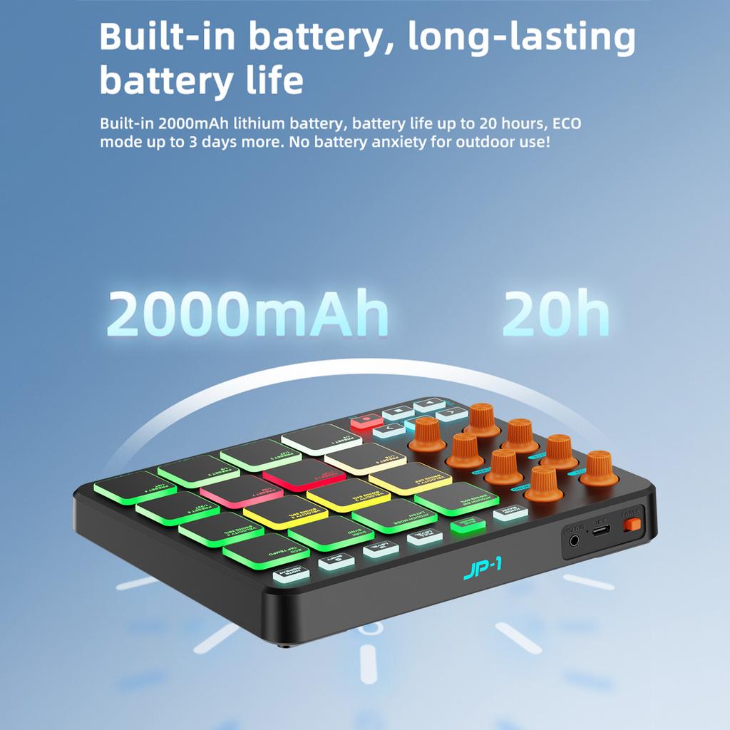 Беспроводной MIDI-контроллер MIDI-клавиатура пэды 16 RGB-пэдов 6 настраиваемых кнопок 8 ручек Перезаряжаемый Поддержка ПК Мобильное приложение для начинающих