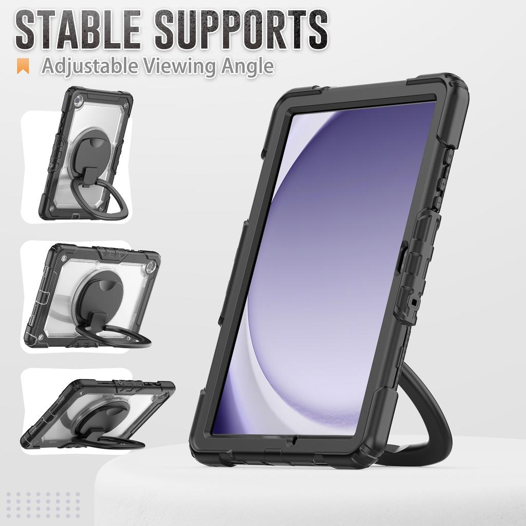For Samsung Galaxy Tab A9+ SM-X210/X216/X218 Kickstand Case PC+Silicone Tablet Cover with Shoulder Strap