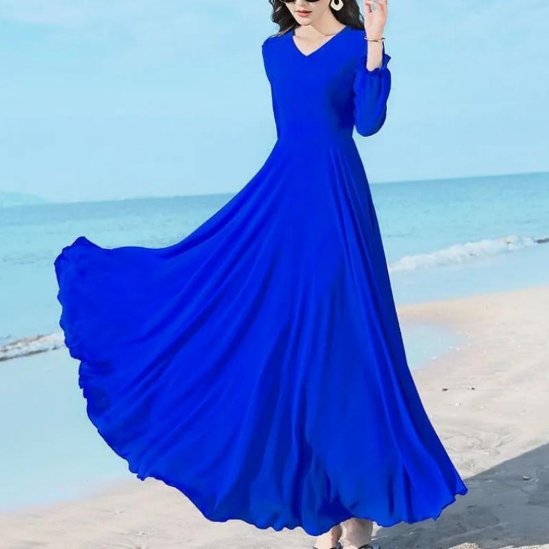 Летняя мода Новое корейское простое элегантное шифоновое платье средней длины Однотонное V-образный вырез Талия Молния Пэчворк Платья с рукавами-бабочками