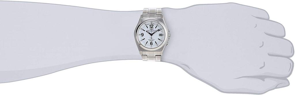 Мужские радиоуправляемые часы Citizen Аналоговые Солнечные Дата Металл Белые Q&Q HG08-204, Питание, Водонепроницаемые, Дисплей, Ремешок,