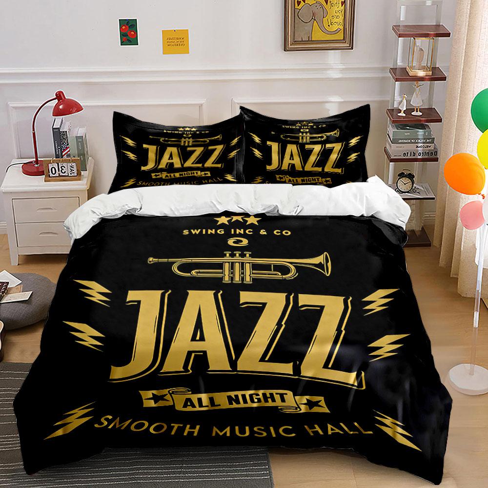 Trumpet, "Jazz" text, lightning. Bedding sets Duvet cover sets Duvet covers Pillowcases(1 * Duvet Cover 2 * Pillowcases without duvet insert)