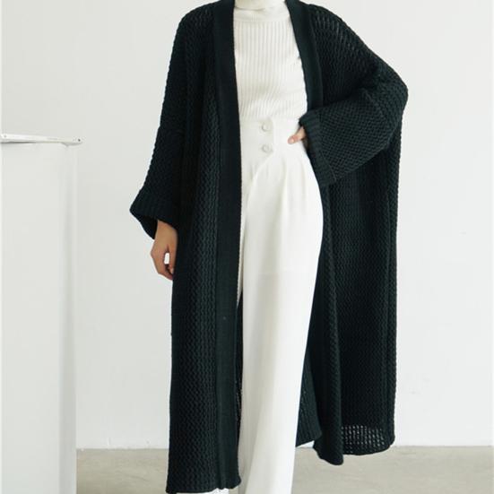 Весенне-осенний женский свободный длинный свитер, пальто с длинным рукавом, однотонный