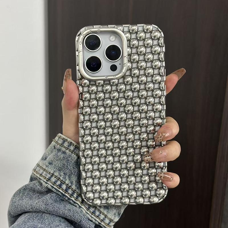 Матовый Серебристый Чехол для Телефона с Полыми Бусинами для iPhone 13 14 15 16 17 Pro Max 17 Air Летний Теплоотводящий Задний Чехол