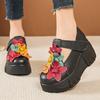 Fashion GKTINOO 2025 Spring Ethnic Flowers Women Pumps Genuine Leather Shoes Wedges Heels Shoes Thick Sole Casual Ladies Platform Shoes