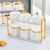 6Pcs Stylish Simple Condiment Canisters Pots Set Sugar Jar with Lid and Tray Spice