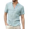 Summer Men Henley T Shirt Tops Casual Loose V Neck Short Sleeve Tee Pullover